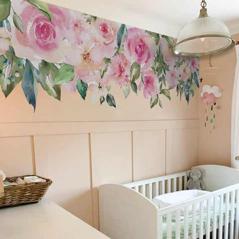Peel And Stick Floral Wall Decal Kit 6 Piece Set Easy To Install Featuring Peony And Rose Flowers for nursery decor.