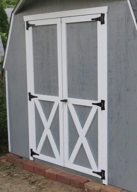 Heavy Duty Shed Door Latch Kit With T Handle And D Handle For 4.5 Inch Thick Doors, 4.5 And 5.5 Inch Stem, Black Powder Coated Finish, Includes 4 Keys, Screws And Allen Wrench, Barn Storage Door Lock Set on gray shed doors
