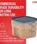 FreshPro 12 Quart Food Storage Container With Lid For Food Prep And Pet Food, BPA Free Clear Polypropylene, filled with pasta