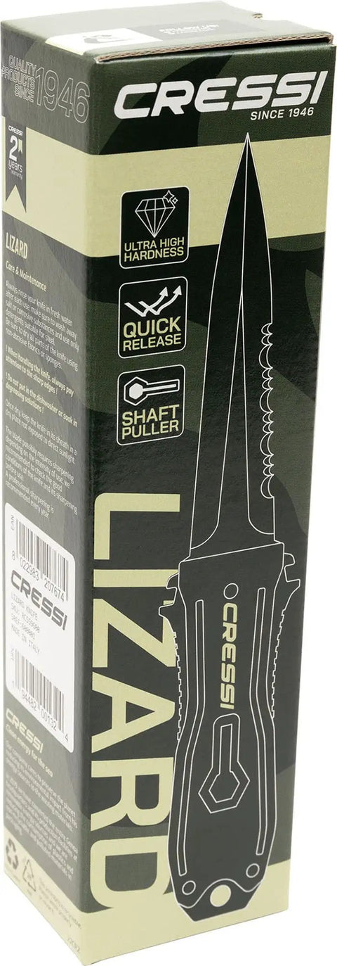 Packaging for Underwater Edge Lizard Black Diver Knife Multipurpose Scuba And Fishing Tool With Martensitic Stainless Steel Blade