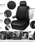 Dope Faux PU Leather Front Seat Covers For SUVs Vans And Trucks, Waterproof Anti Slip With Armrest, Airbag Compatible, All Black Diamond Stitch design.