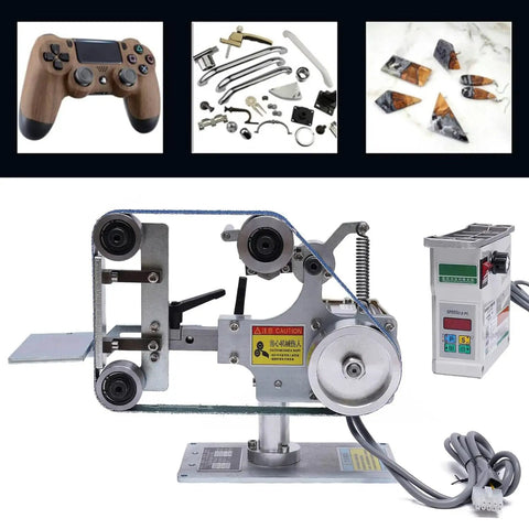 Shop Ready Heavy Duty 550W Brushless Belt Sander Plus Bench Polisher with visible flat belt and control panel.