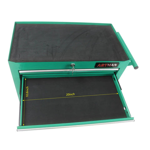 Top view of 7 Drawer Rolling Tool Chest Cart With Four Wheels Locking System And Drawer Liners Portable Tool Cabinet open drawer