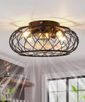 Modern Black Ceiling Fan With Remote Control And Light Kit Industrial Caged Fandelier Style Ceiling Fans For Kitchen