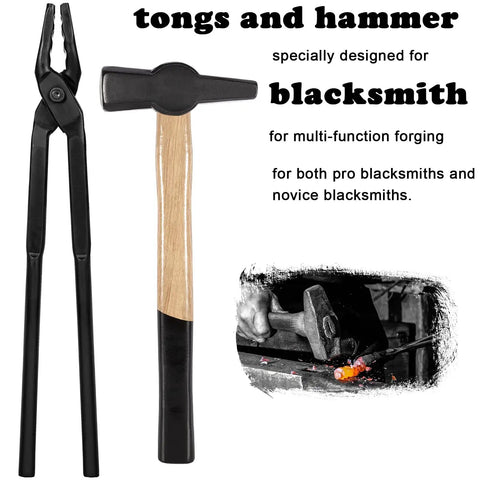Wolf Jaw Tongs 15 Inch For Blacksmithing With Pro Grade Forging Hammer For Anvil Heavy Duty Tools For Knife Making Forged