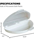 Open view of Microwave Omelet Maker For 3 Eggs, nonstick breakfast cooker, dimensions labeled, made of microwave-safe plastic.