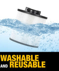 Beefed Up Vacuum Filter Replacement For DXV Series Shop Vacs submerged in water, highlighting washable and reusable features.