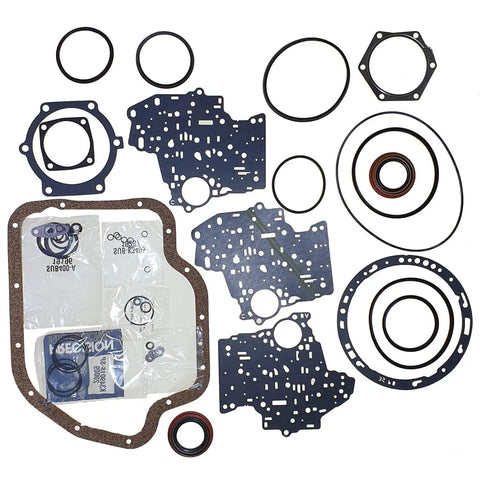 TH400 Transmission Rebuild Kit Master Stage 1 With Red Clutches And Premium Steels For 65 Up Automatics Built To Handle Big Power And Deliver Smooth Shifts And Lasting Daily Drivability Upgrade, gasket and seal set laid out