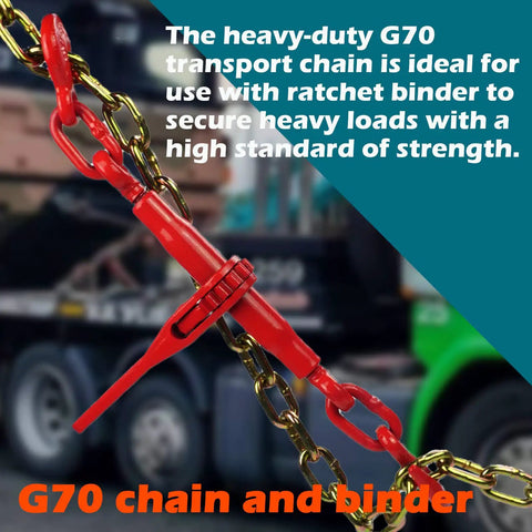 Heavy Duty 3/8 to 1/2 Inch Grade 70 Transport Chain Set With Binders and 10 Ft Chains, 6600 LBS Safe Working Load in use