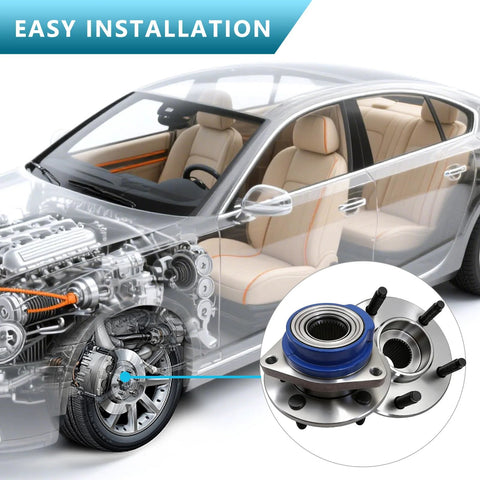 Swap Ready Front Wheel Hub Bearing Assembly 513203 Fits Buick Allure Century Lacrosse Regal Rendezvous Impala Monte Carlo Venture Pontiac Aztek Grand Prix Montana Without ABS illustrated in vehicle diagram.