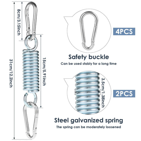 Heavy Duty 2 Pack Porch Swing Springs Set For Garden Hammocks And Hanging Chairs, Stainless Steel Hammock Spring Kit With 12.2 Inch Springs And 4 Buckles, 1100 Lb Total Capacity