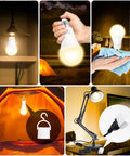 Rechargeable Emergency LED Light Bulb 2 Pack With Battery Backup A19 E26 Base in various usage scenarios including camping and home use.