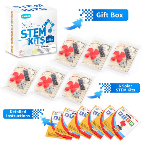 Six Solar Fan STEM Kits For Kids Ages Six To Twelve, 6-pack with solar panel, motor, blades, and instructions