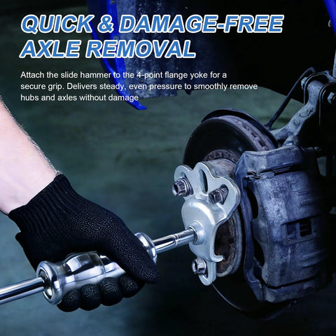 Rear Axle Bearing Puller Tool Kit With Slide Hammer Set used for axle removal on a car.
