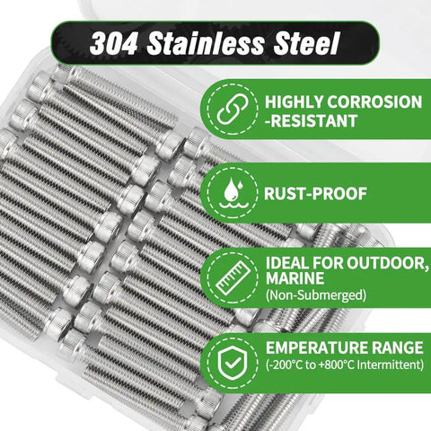 M4x16mm Hex Socket Cap Head Screws Set 150 Pieces, 304 Stainless Steel box with rustproof and corrosion-resistant features