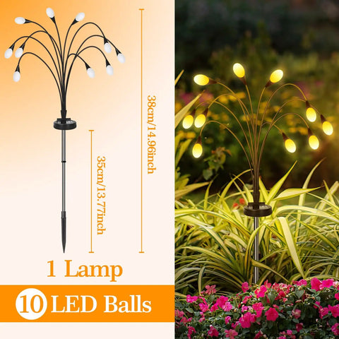 Six Pack 10 LED Solar Garden Lights With Swaying Firefly Design Waterproof Outdoor Decor For Lawn Shrubs And Patio Warm White LEDs That Charge By Day And Shine At Night Solar Powered Pathway And Garden Lighting