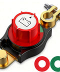 12V Battery Disconnect Switch IP67 Waterproof Cut Off For Car, Truck, RV, Boat with red and green caps shown