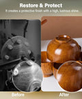 Before and after image showing the effect of Straight Up Pure Carnauba Wax Bar for Wood Finishing on wooden bowls.