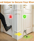 Kickdown Door Stoppers Bottom Mount Foot Pedal Latch Keeps Doors Wide Open Prevents Slamming And Protects Walls No Fuss Setup Heavy Duty Door Holders 2 Pack Slam Blocker For Homes And Offices Hands Free Operation Everyday Use - foot pedal latch in use on door.