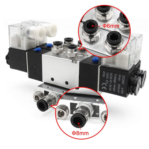 Close-up of Electrical Pneumatic Twin Solenoid Valve 5/2 Way Internally Piloted, 24VDC, PT1/4 Ports, 2 Position connections