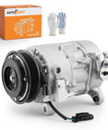 Straight Shot AC Compressor With Clutch Fits Chevrolet Silverado 1500 Gmc Sierra 1500, shown with box and gloves, high-quality metal.