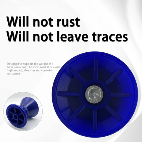 Top view of Tough As Nails 3 Inch Blue Polyurethane Boat Trailer Bow Bell Roller Kit, showcasing durable design and fastening bolt.