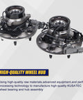 Front Wheel Bearing And Hub Assembly Replacement For Chevy Colorado 2004-2008 4x4 And GMC Canyon 2004-2008 4x4 Isuzu I-350 2006-2008 4x4 And Isuzu I-370 2007-2008 4x4 With ABS 6 Lug, showing two units with flanges and connectors.