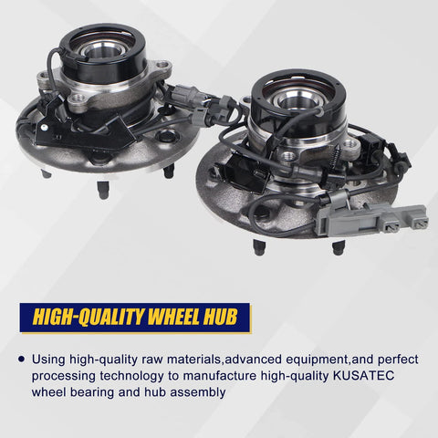 Front Wheel Bearing And Hub Assembly Replacement For Chevy Colorado 2004-2008 4x4 And GMC Canyon 2004-2008 4x4 Isuzu I-350 2006-2008 4x4 And Isuzu I-370 2007-2008 4x4 With ABS 6 Lug, showing two units with flanges and connectors.