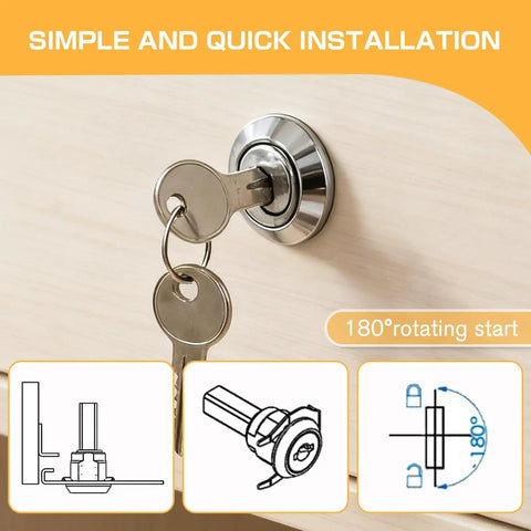 Stainless Steel Tool Box Lock Replacement Set With 180 Degree Rotation Universal Drawer Lock Kit installed on wood surface