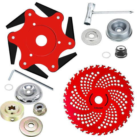All In One Steel Trimmer Head With Beefy 6 Blade Razors And 36 Tooth Brush Cutter Blade 65Mn Steel Universal Adapter Kit parts