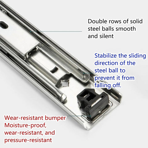Garage Ready Heavy Duty Drawer Slides Full Extension Ball Bearing Rails Side Mount Cabinet Runners For Workbenches 58 Inch close-up of steel ball mechanism with wear-resistant features.