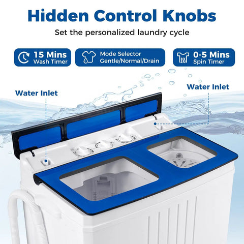 Straight Up The Best Portable Twin Tub Washing Machine With Built In Drain Pump 20 Lbs Compact Laundry Spinner control knobs and water inlet.