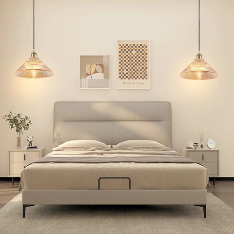 Bedroom with two pendant lights over bed, not the Three Light Globe Pendant Ceiling Fixture In Brushed Brass With White Glass Globes Modern Mid Century Chandelier For Dining Room Living Room Kitchen Island.