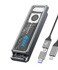 No Fuss M.2 NVMe Enclosure Delivers Blazing 40 Gbps Speeds For Thunderbolt 4 And USB 4 Drives with clear shell and cooling fan.