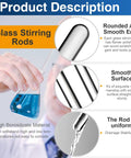 12 Pieces Pro-Grade Borosilicate Glass Stirring Rods Set, 6 Inch By 5 mm Round End, Heavy Duty Lab And Kitchen Stirring Rods With High Heat Resistance Up To 297 Degrees Fahrenheit, Ideal For Experiments And Cooking, rounded end close-up