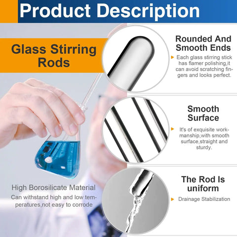 12 Pieces Pro-Grade Borosilicate Glass Stirring Rods Set, 6 Inch By 5 mm Round End, Heavy Duty Lab And Kitchen Stirring Rods With High Heat Resistance Up To 297 Degrees Fahrenheit, Ideal For Experiments And Cooking, rounded end close-up