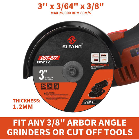 Si Fang 3-inch cut-off wheel set with 1/4 in mandrel for 3/8 in arbor grinders 25 pcs