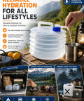 Collapsible Water Tank With Spigot For Camping And Road Trips, Accordion Style Storage Jug shown outdoors being used