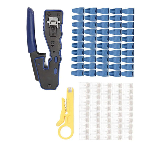All In One Ethernet Crimping Tool For Cat5 Cat5e Cat6 Cat6A Pass Through Connectors Strips Cuts Crimps With Hardened Blades