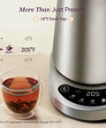 Fast Boiling 1.7L Electric Kettle With Plastic Free Interior And 5 Presets For Tea And Coffee shown with temperature control display.