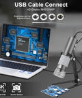 4K Wireless Digital Microscope With WiFi Camera, Hands Free Metal Stand, Live View Zoom In, High Detail Magnifier For iPhone Android And PC, All In One Tool For DIY Projects, Jewelry, Electronics, Education And Lab Work connected to laptop with LED ring