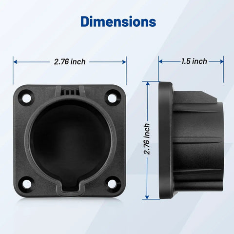 Dimensions of Built Tough SAE J1772 EV Charger Holder And Nozzle Holster Dock Wall Mount, showing 2.76x2.76x1.5 inches size.
