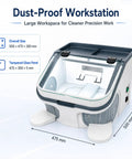 Zhenyuwang Desktop Dental Dust Collector with Bright 3 Sided Shadow Free Led Lights For Precision Work And Easy Tiered Cleanup System Perfect For Clean And Professional Oral Care Workspace Efficiency, dust-proof workstation with tempered glass panel and large workspace dimensions.