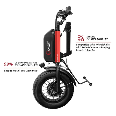 A8 Electric Handcycle Wheelchair Power Attachment Upgrade Kit For Manual To Electric Wheelchairs, 48V 1000W, Red