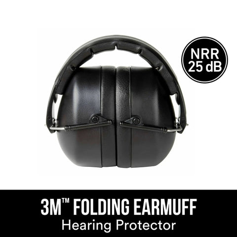 Folding Earmuff For Hearing Protection With 25 Decibel NRR And Adjustable Padded Headband, Pivoting Cups For A Comfortable Fit And Compact Storage, Flexible One Size Fits Most Black Ear Muffs For Workshop Or Job Site Comfort