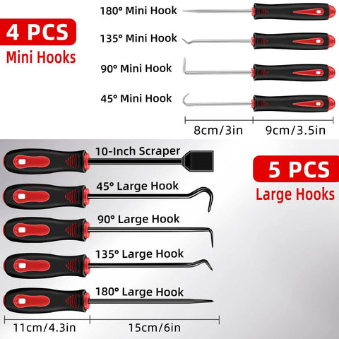 11 Piece Hook And Pick Set For Mechanics With LED Light And Telescoping Handle - Pro Grade Automotive Picks For Car Oil Seals O Rings Hoses Gasket Scraper Magnet Pickup Tool And Precision Remover, 4 mini hooks