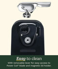 Reliable Automatic Electric Can Opener With Simple One Touch Activation And Secure Nonslip Base For No Sweat Everyday Kitchen Cooking And Canning Prep In Sleek Black, showing removable lever and blade access.