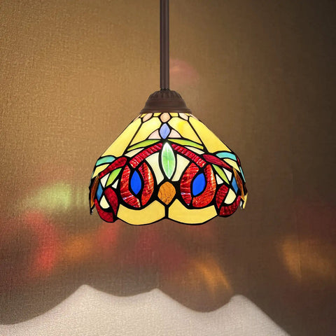 Victorian Style Stained Glass Pendant Light 8 Inch Cream Brown Hanging Lamp For Kitchen Island Dining Room Bar Hallway And Home Office