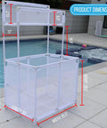 Weather Resistant Pool Storage Organizer Bin With Mesh Rolling Double Deck Rack Noodle Holder for outdoor gear