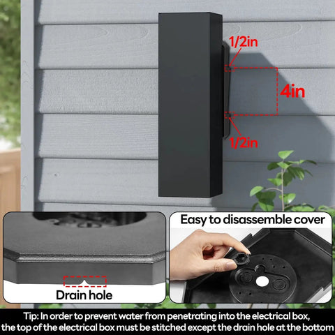 Vinyl Siding Mounting Blocks With Built In Electrical Box Kit For 1/2 Inch Lap Double And 4 Inch Siding, Black Outdoor Mounting Plate Set, Weatherproof Durable Siding Mounting Plate With Textured Paintable Finish For Exterior Fixtures on gray siding